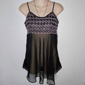 Cinema Etoile Black Sheer Babydoll Top Pink Heart